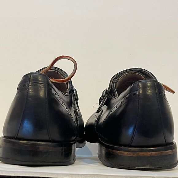 Banana Republic Mens 10.5 Black Leather Cap Toe Strap Oxford Business Dress Shoe - Picture 5 of 10